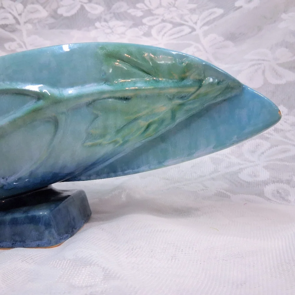 Vintage Roseville Pottery Wincraft Console Bowl Azure Blue Grapevine 228-12 - Picture 9 of 16